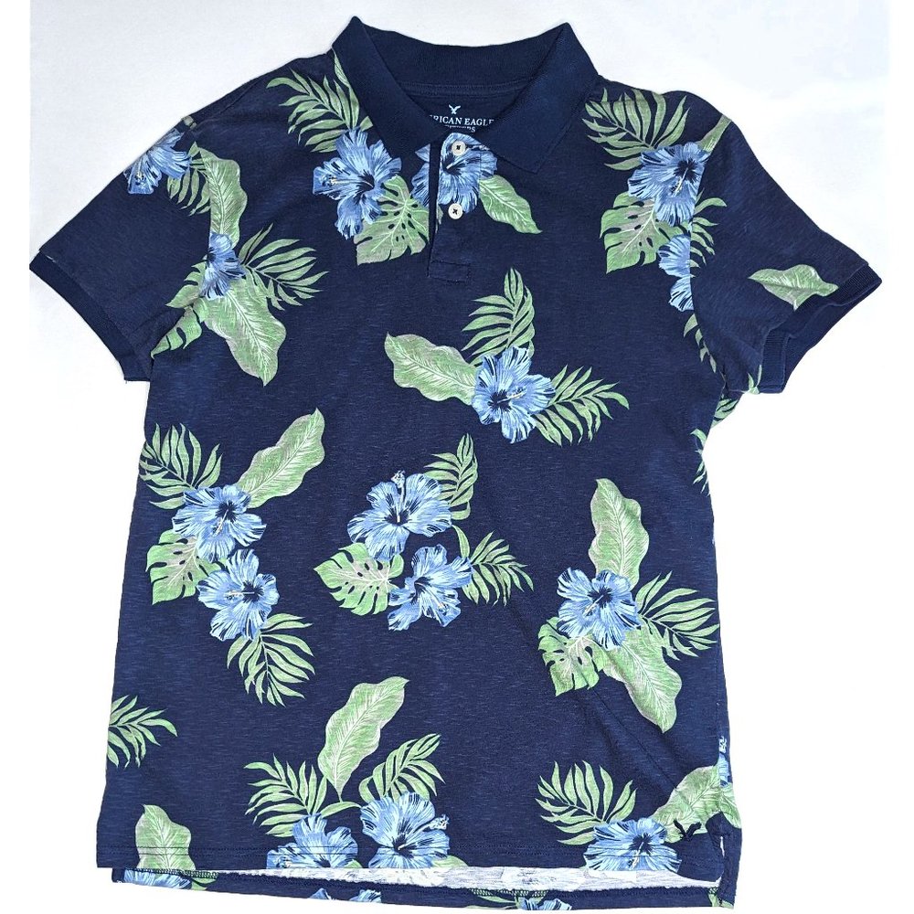 American Eagle Outfitters Men’s Casual Floral Print Cotton Polo Shirt Size Large